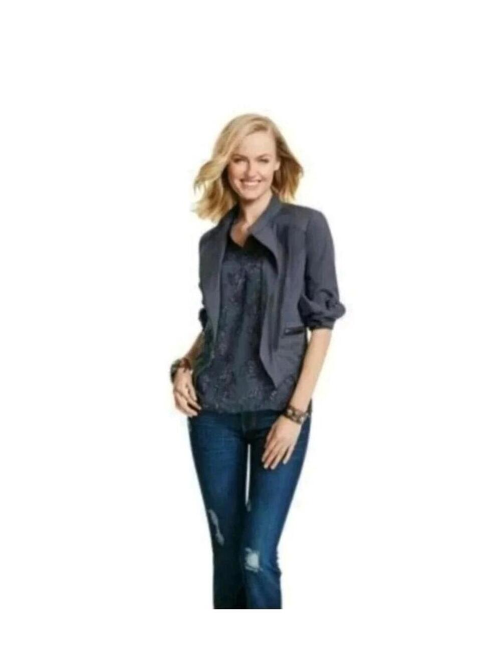 Cabi Twilight Moto Jacket Small Charcoal Blue-gray Asymmetrical Zip